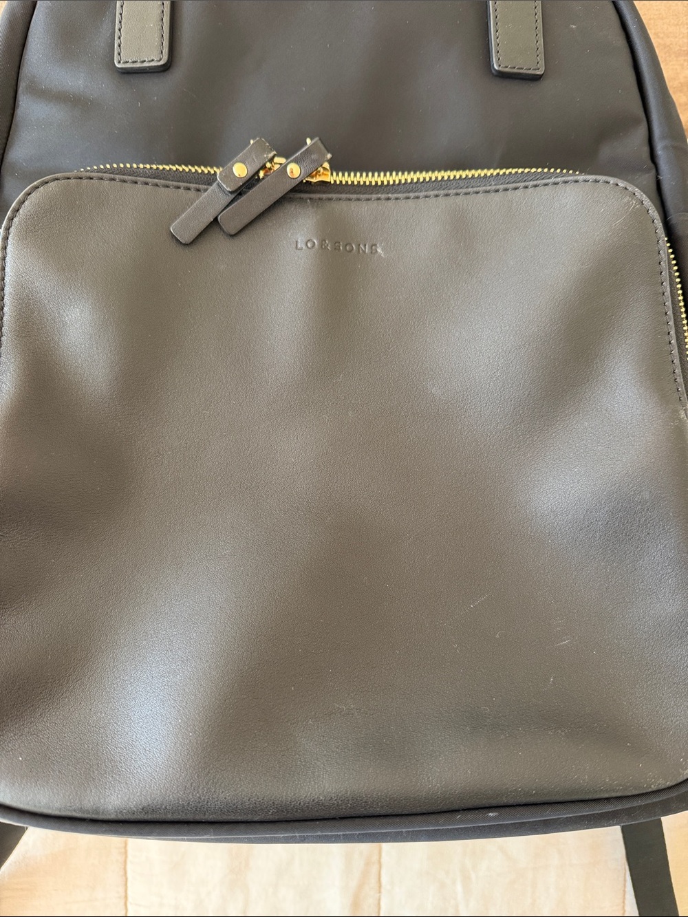 Lo & Sons Rowledge Black Backpack with Gold Hardware - Picture 2 of 10